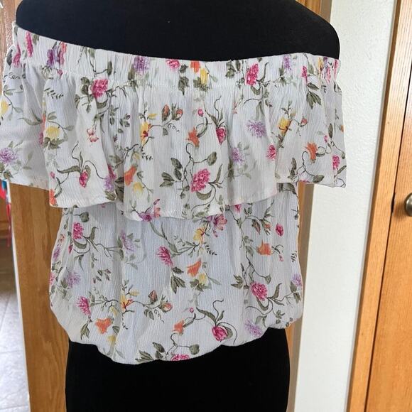 RUE 21 peasant off shoulder white elastic waist, short sleeve top women's M - Picture 10 of 11